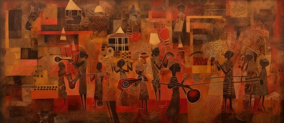 Painting of musicians in the streets in Africa, generative ai illustration - obrazy, fototapety, plakaty