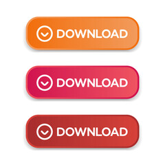 3D download button icon. Download buttons. Upload icon. Down arrow bottom side symbol. Click here button. Save cloud icon push button for UI UX, website, mobile application.