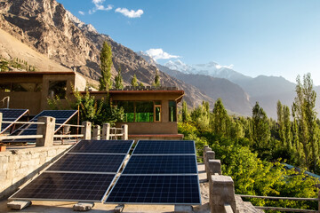 Sun battery at mountain hotel in Hunza valley in Northern Pakistan