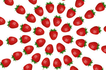 Strawberry pattern, whole red fruit. Fresh organic tropical fruit background. Vegetarian design full of vitamins, creative summer refreshing concept	