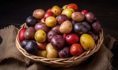  a basket filled with lots of different types of fruit in it.  generative ai