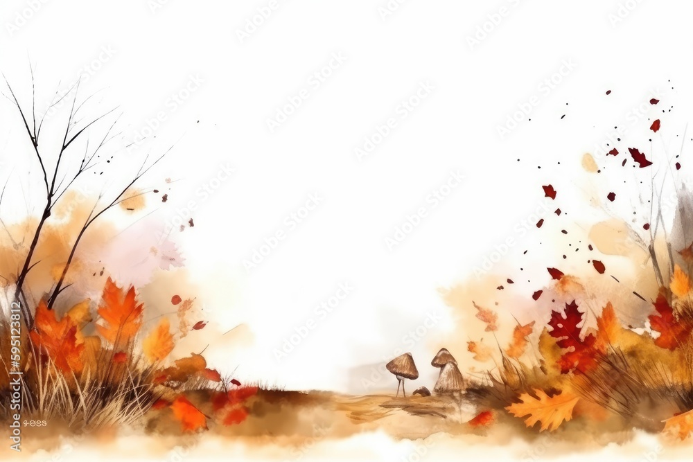 Poster serene field with trees and vibrant leaves. generative ai