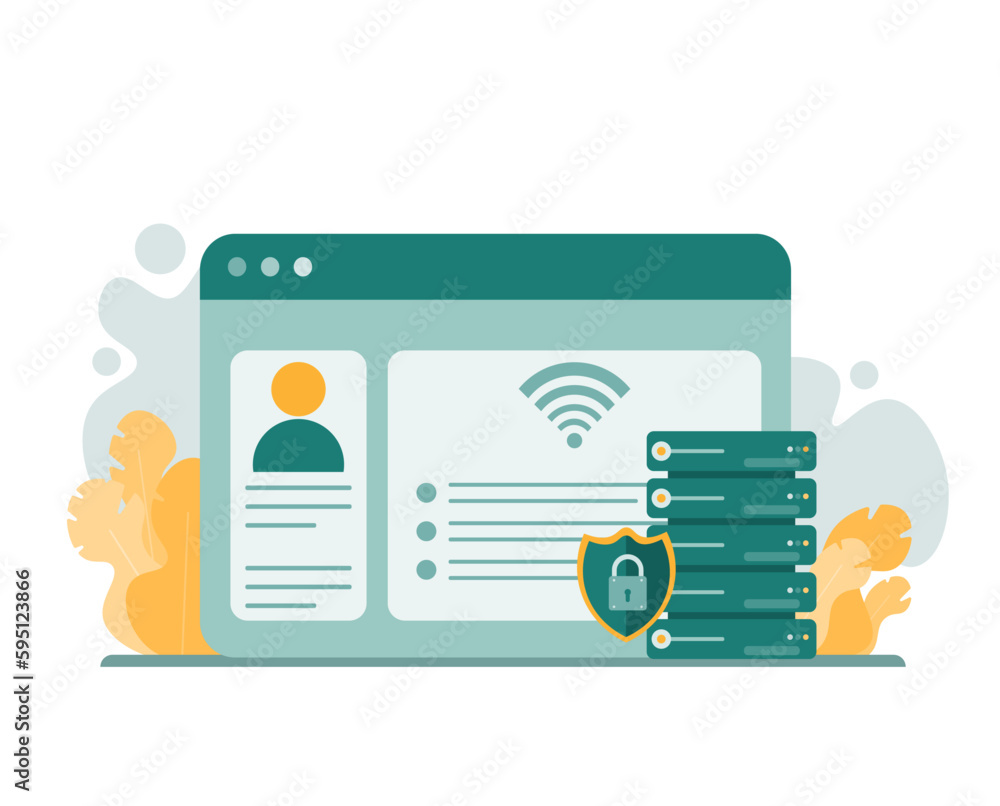 Poster internet network connection technology to share confidential company information. cyber security ser