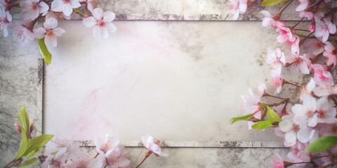 framework for photo or congratulation with flowers, sakura, cherry blossom, card with spring flowers, woman's day (Generative AI)