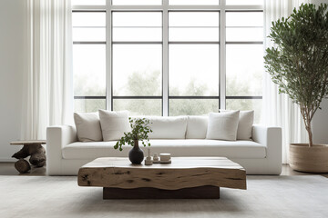 Luxury architecture interior of living room and white linen sofa home