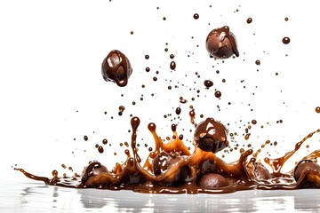 chocolate melting and splashing into water on a clean white background. Generative AI
