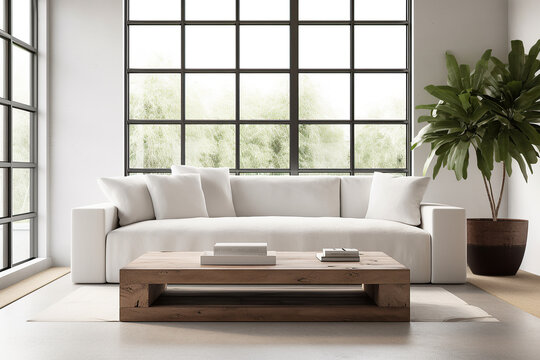 White linen sofa in Modern design living room interior