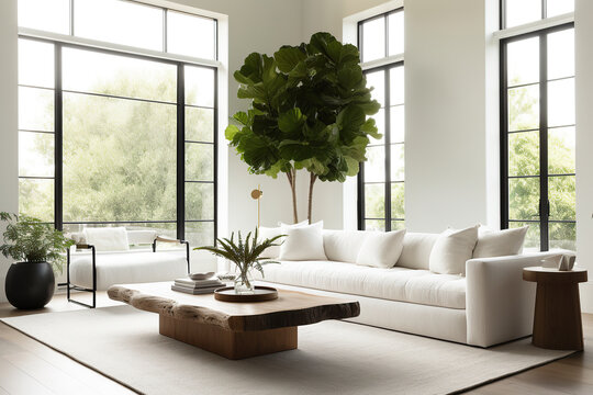 Interior home white linen sofa in Modern design living room