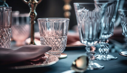 Luxury drink establishment showcases crystal wine glasses generated by AI
