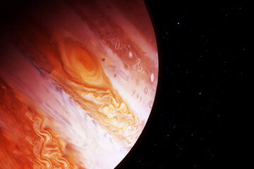 The planet Jupiter on a dark background. Elements of this image furnished NASA. © Artsiom P