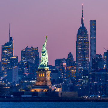 Statue of Liberty and Empire State Building, New York City, USA