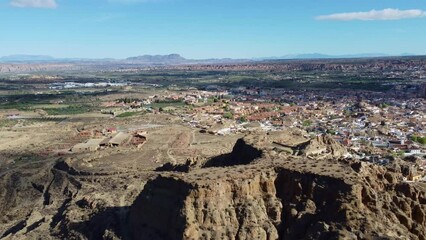 Guadix, Historical City With Cave Houses. Granada. Andalusia, Spain. Aerial 20 april 2023