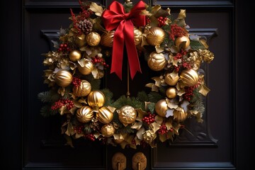Fototapeta na wymiar Christmas door wreath decoration, generative AI