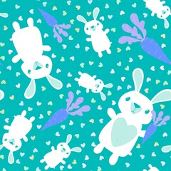 Cartoon animals seamless Easter eggs and rabbit and paint bunnies pattern for wrapping paper and kids clothes print