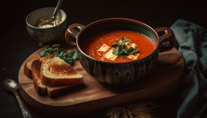 Freshly cooked pumpkin soup, ready to eat generated by AI
