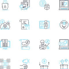 Web application linear icons set. Interface, Accessibility, Navigation, Compatibility, Responsiveness, Usability, Efficiency line vector and concept signs. Scalability,Multimedia,Security outline