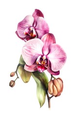 Watercolor illustration of a orchid flower isolated on white background. Generative AI.