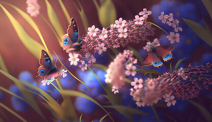 Pink Flowers Butterfly Banner Copy