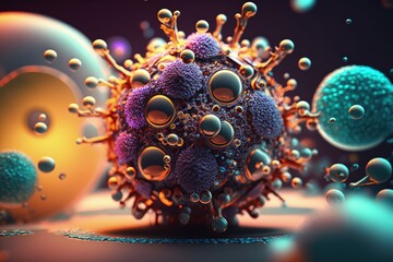 Virus flu disease. Epidemic pandemic infection. Sick people threat to humanity danger. Corona medicine microbiology. Bacterium genes dangerous strain, respiratory disease. Generative AI.