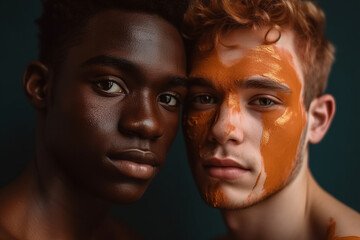 two young men with skin colors. Generative AI