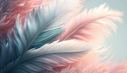 Elegant pastel pink and blue feathers