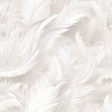 Elegant white feathers on white background seamless pattern © Prestij Designs