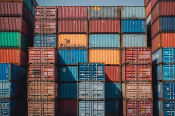 Fototapeta premium ship container, container at the port with fictitious labeling in a fictitious location. Generative AI