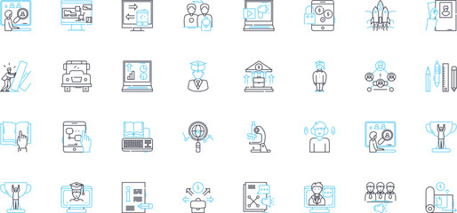 Commercial education linear icons set. Business, Economics, Finance, Marketing, Accounting, Entrepreneurship, Management line vector and concept signs. Sales,Trade,Customer outline illustrations
