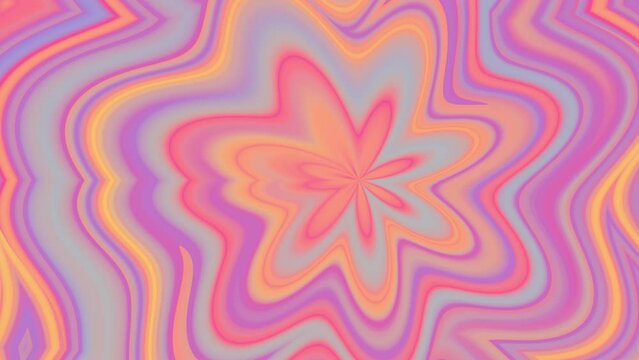 Abstract flowing shape of flower. Moving summer fantasy ornament. Fractal animation. Psychedelic wallpaper. Orange pink purple blue gradient background. Fade color. Enjoy life concept. Friends forever
