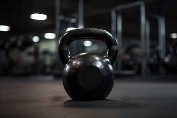 Fototapeta na wymiar An empty gym awaits, its kettlebell poised for the next workout, embodying the dedication and strength required for a fitness journey and pursuit of a healthier lifestyle. Generative AI.
