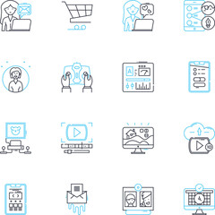 Digital age linear icons set. Disruption, Innovation, Connectivity, Progress, Advancement, Automation, Technology line vector and concept signs. Digitalization,Revolution,Cybersecurity outline