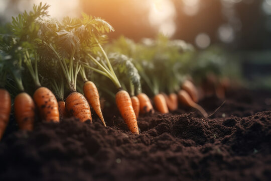 Freshly harvested carrots embody the essence of organic agriculture, grown in healthy soil with the nurturing of nature, and celebrated for their raw, natural goodness. Generative AI. 