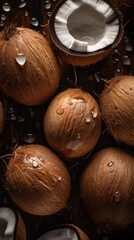 Beautiful fresh coconuts, with coconut water and a shell. This is a generative ai photo.