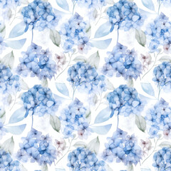 Hydrangea - Seamless Floral Print - Seamless Watercolor Pattern Flowers - perfect for wrappers, wallpapers, postcards, greeting cards, wedding invitations, romantic events.