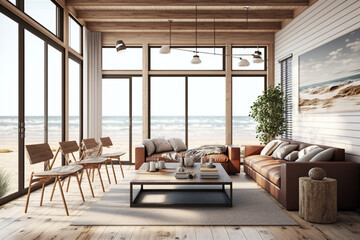 Interior of a house on the beach AI