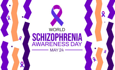 World Schizophrenia Awareness Day Background with purple ribbon and shapes design