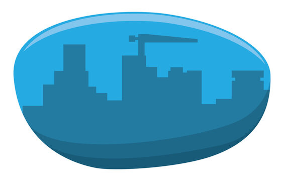 Blue shape with silhouette of a city under construction inside, Vector illustration