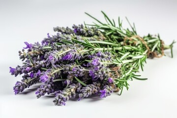 Obraz premium bouquet of purple lavender flowers on a clean white background. Generative AI