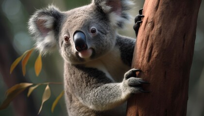 A cute koala hanging on a tree branch ai, ai generative, illustration