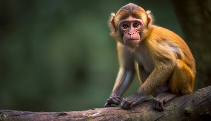 Fototapeta premium Cute monkey sitting on a tree branch ai, ai generative, illustration