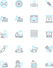 Technology sector linear icons set. Innovation, Disruption, Automation, Digitalisation, Cybersecurity, Artificial Intelligence, Cloud line vector and concept signs. Connectivity,Internet,Mobile