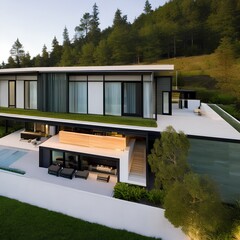 modern house with Green roof301, Generative AI