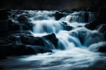 Obraz premium small waterfall pours over stones in river created with Generative AI technology