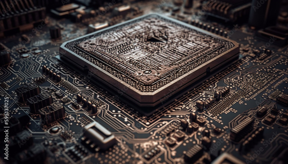 Poster complex circuit board shows progress in technology generated by ai