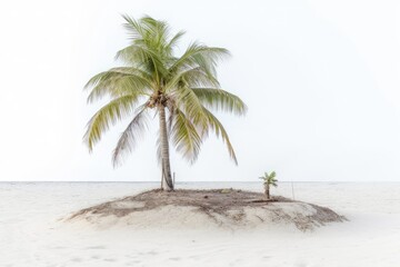 tropical beach with a single palm tree. Generative AI
