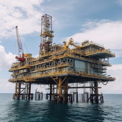 Offshore construction platform for production oil and gas. Oil and gas industry and hard work. Production platform and operation process by manual and auto function. generative ai