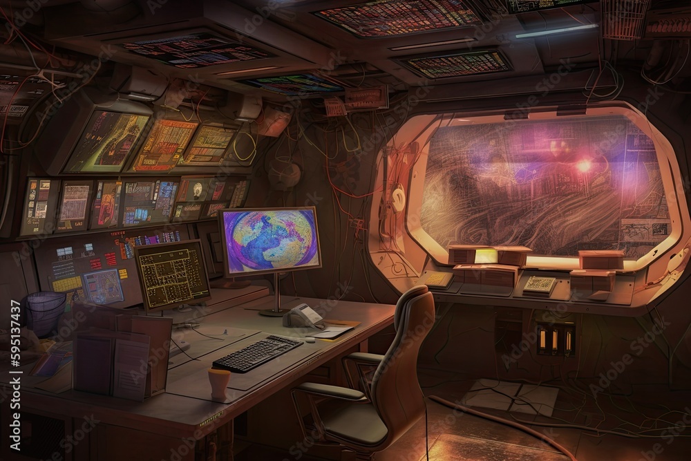 Poster modern computer workstation with monitor and keyboard. generative ai