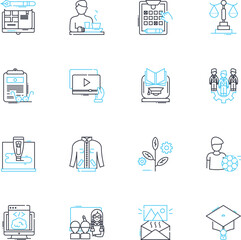 Proficiency linear icons set. Competency, Skillfulness, Mastery, Aptitude, Expertise, Fluency, Dexterity line vector and concept signs. Proficiency,Capability,Expertness outline illustrations