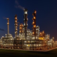 Oil refinery at dawn, oil and natural gas storage tanks, the refinery business, and the refinery is an industrial area. generative ai