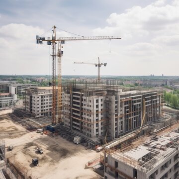 Construction Site View With Tower Crane. generative ai
